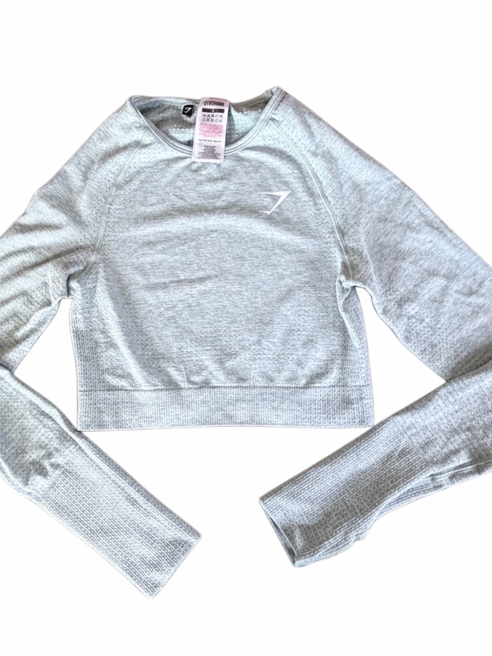 Gymshark Women’s Small Sage Marl Cropped Long Sleeve Thumb Hole Athletic Top
